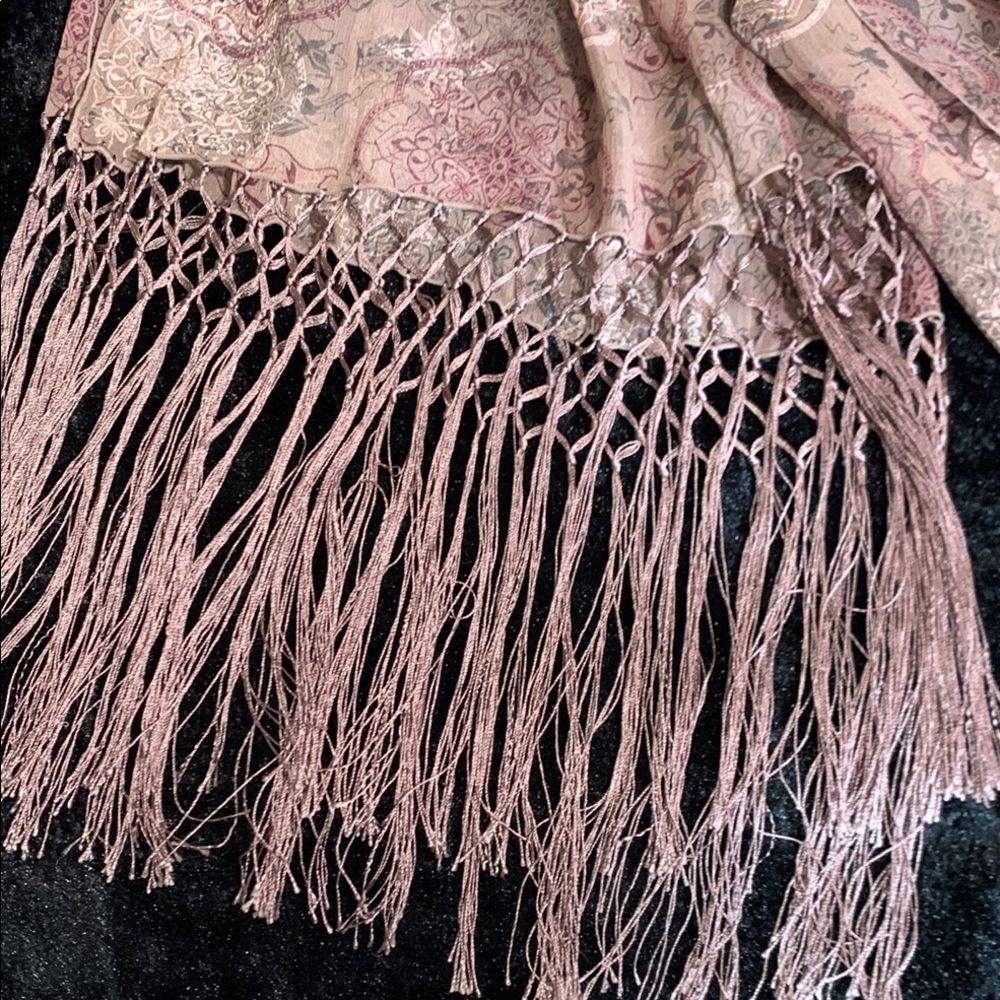 Women's Esprit Pink Purple Floral Scarf with Long Fringe Delicate Texture - Picture 3 of 6